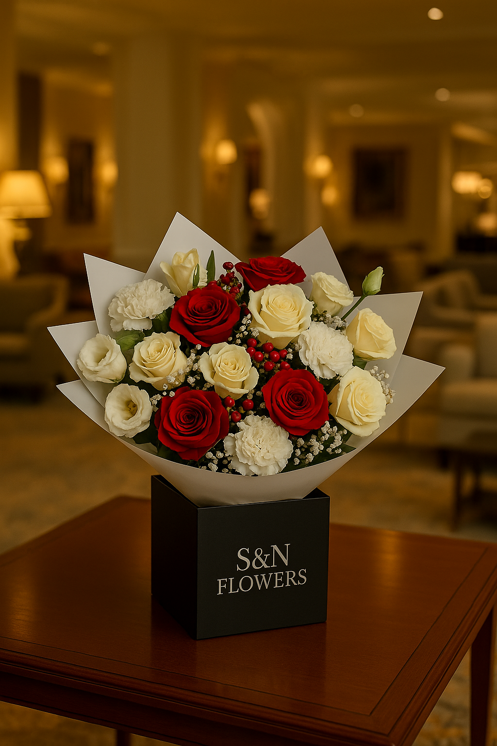 Timeless Elegance – Red & White Rose Luxury Bouquet