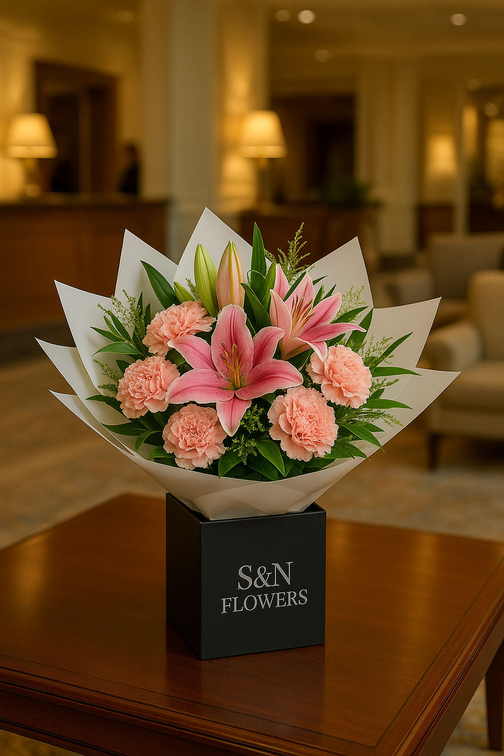 Blush Pink Lily & Carnation Flower bouquet