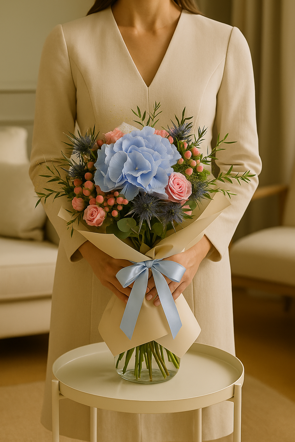 Hydrangea & Peach Rose Bouquet