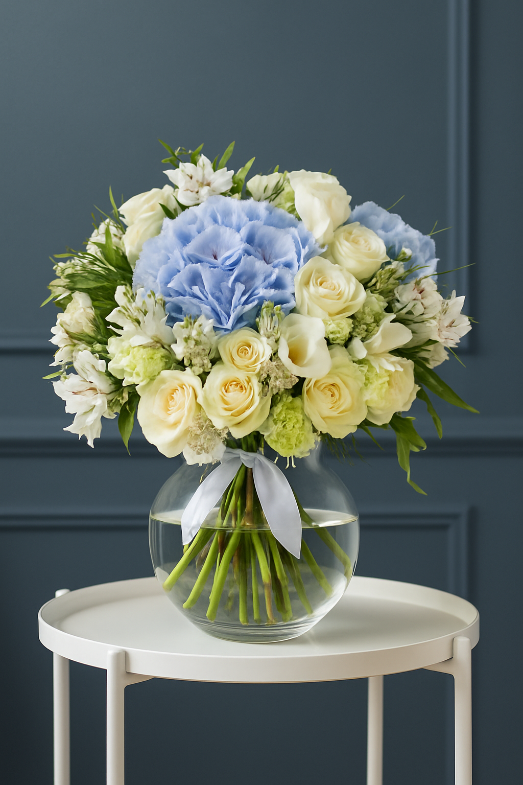 Blue Serenity – Hydrangea & White Rose Bouquet
