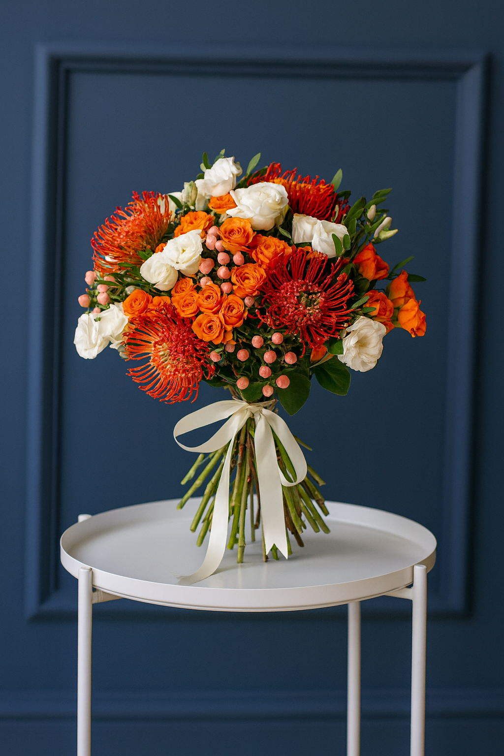 Tropical Flame – Orange Protea & Rose Bouquet