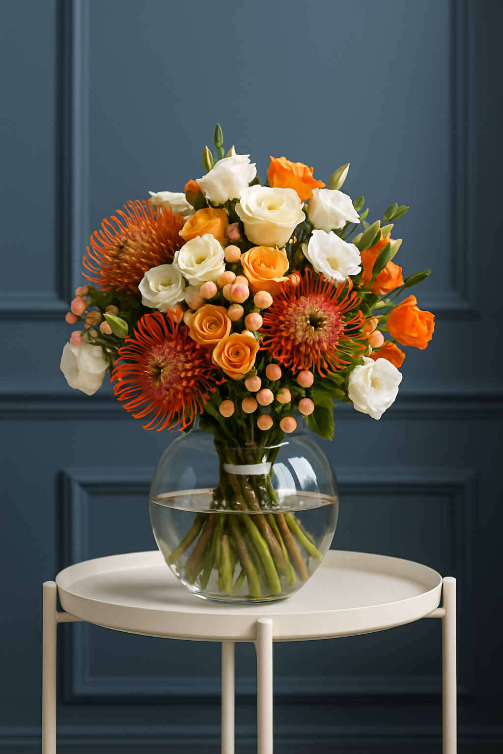 Tropical Flame – Orange Protea & Rose Bouquet
