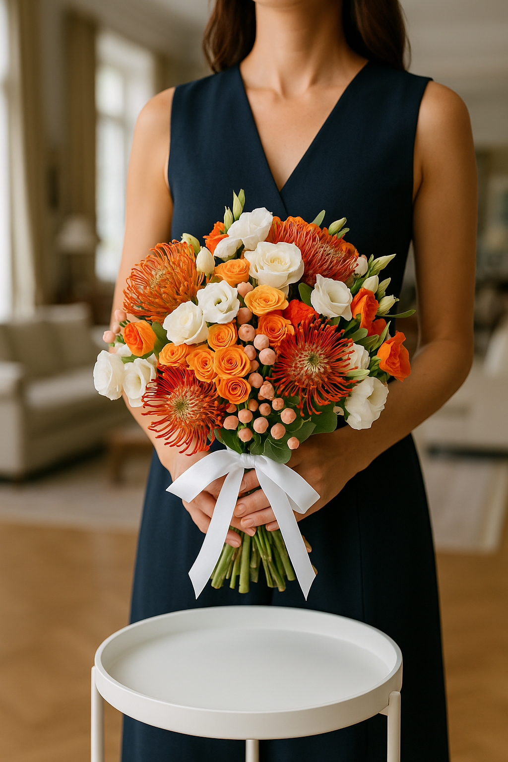 Tropical Flame – Orange Protea & Rose Bouquet