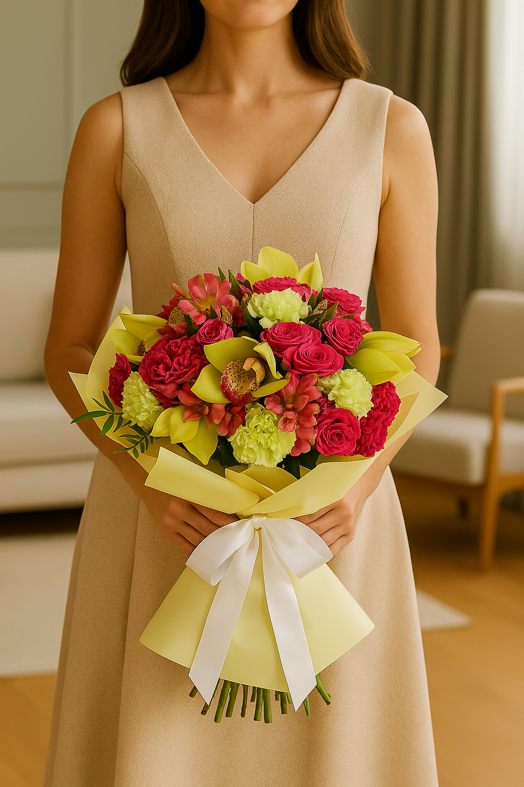 Tropical Bloom – Orchid & Rose Luxury Vase Bouquet