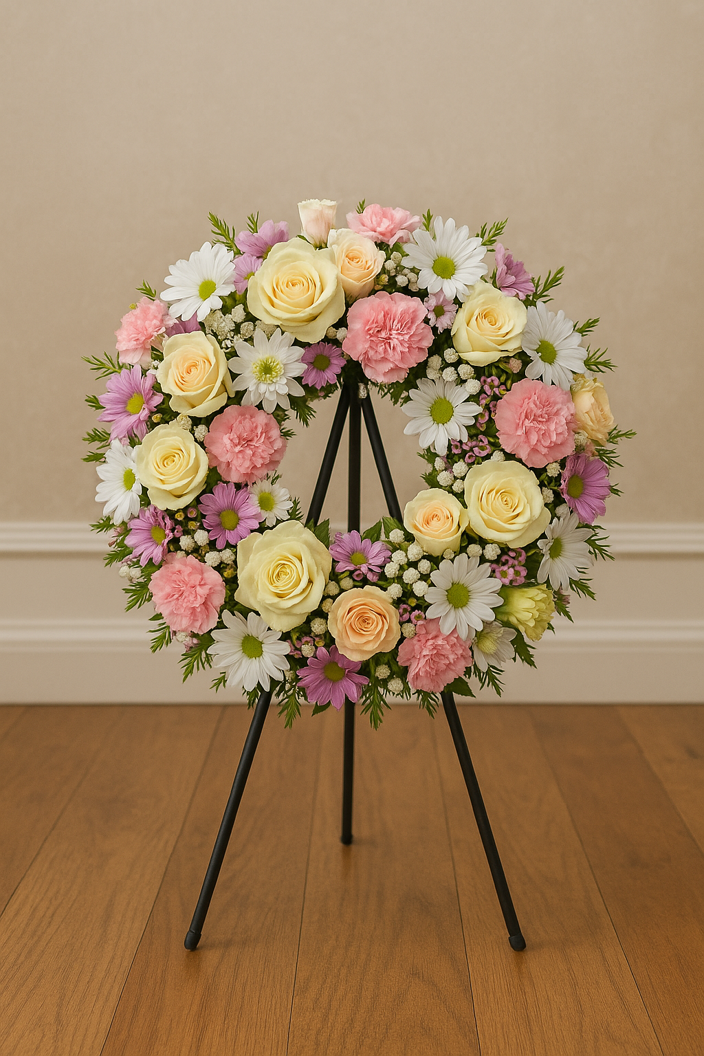 Pastel Rose & Carnation Funeral Wreath