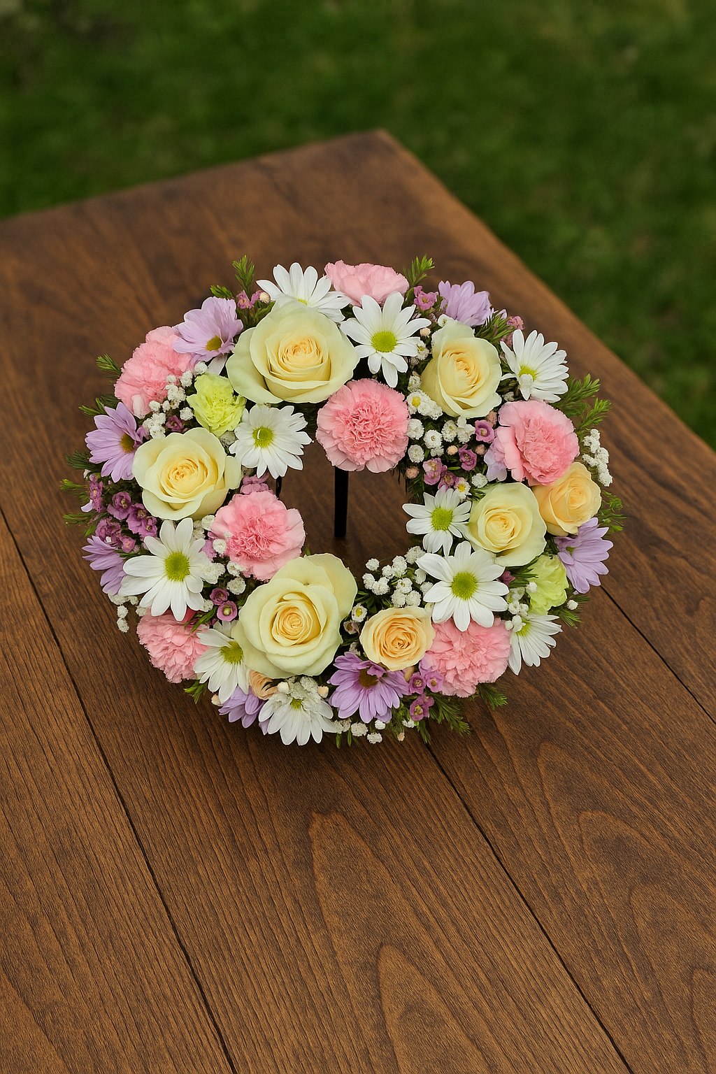 Pastel Rose & Carnation Funeral Wreath