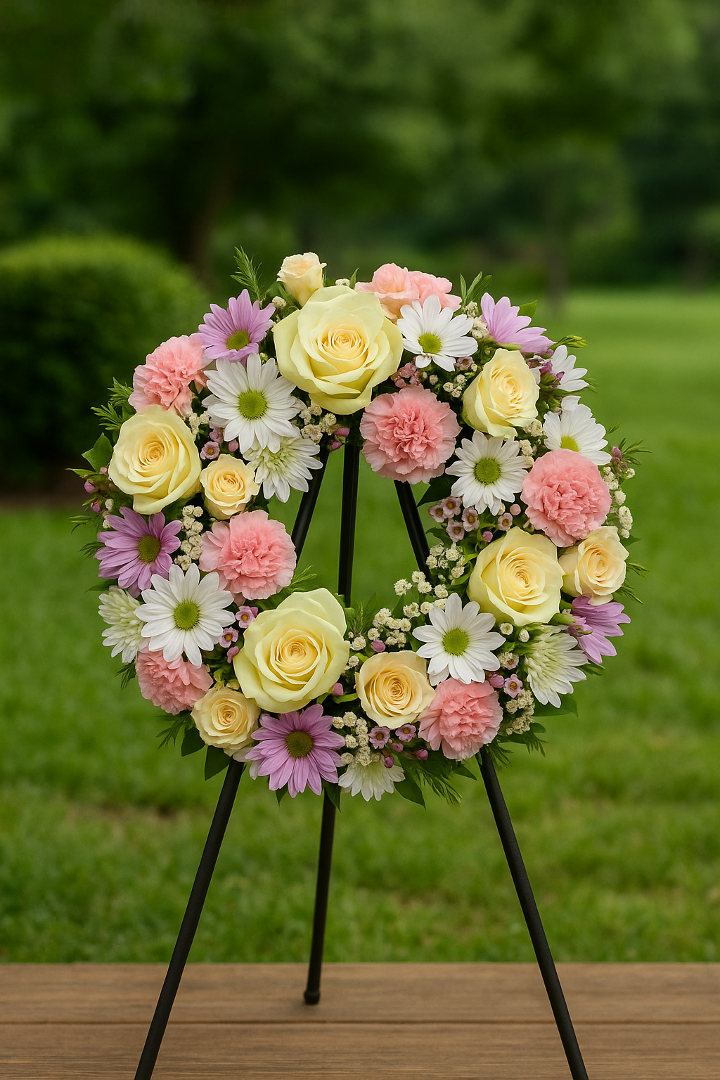 Pastel Rose & Carnation Funeral Wreath