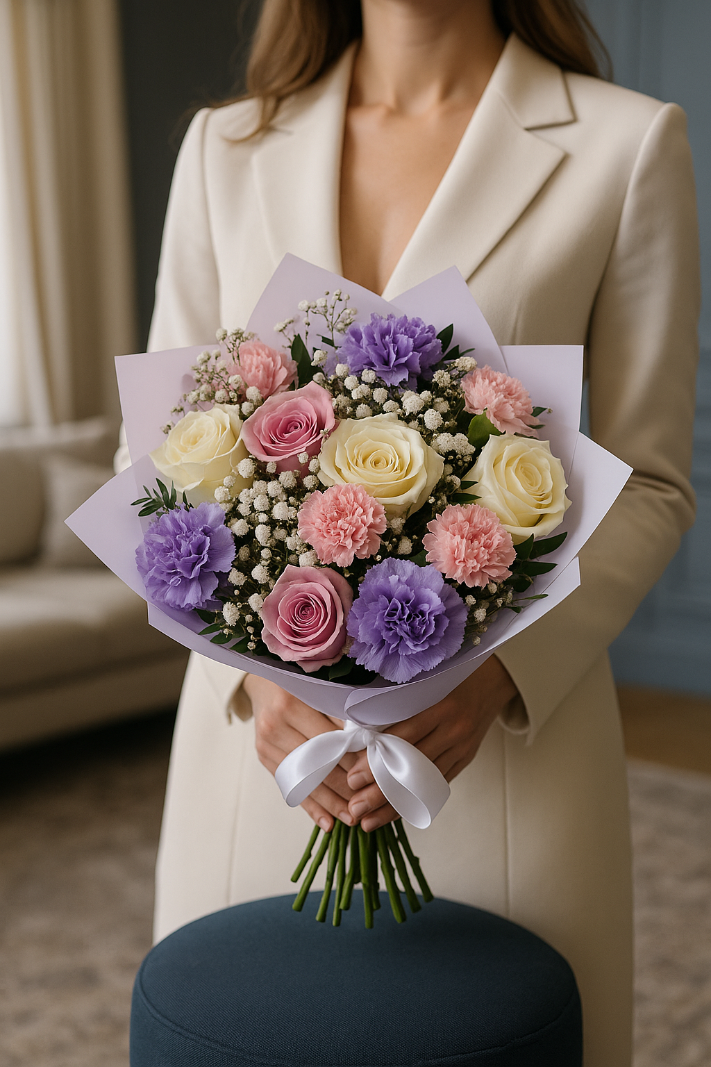 Pastel Rose, Carnation & Gypsophila Bouquet