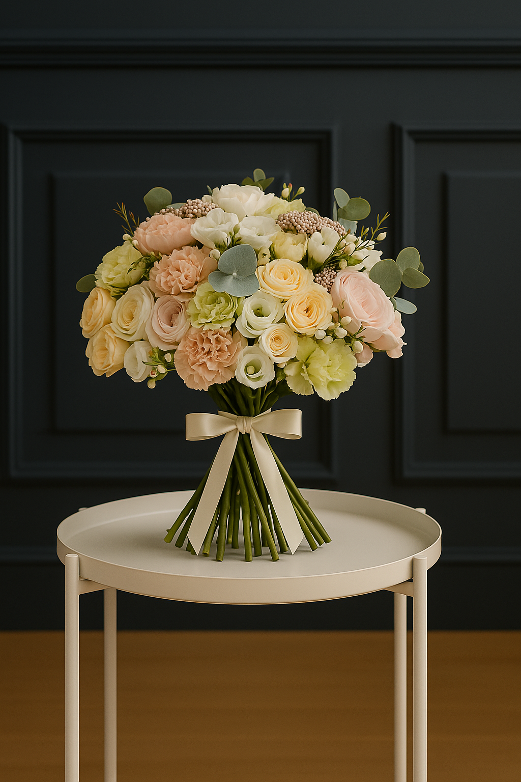 Sunlit Serenity – Pastel Rose & Lisianthus Bouquet