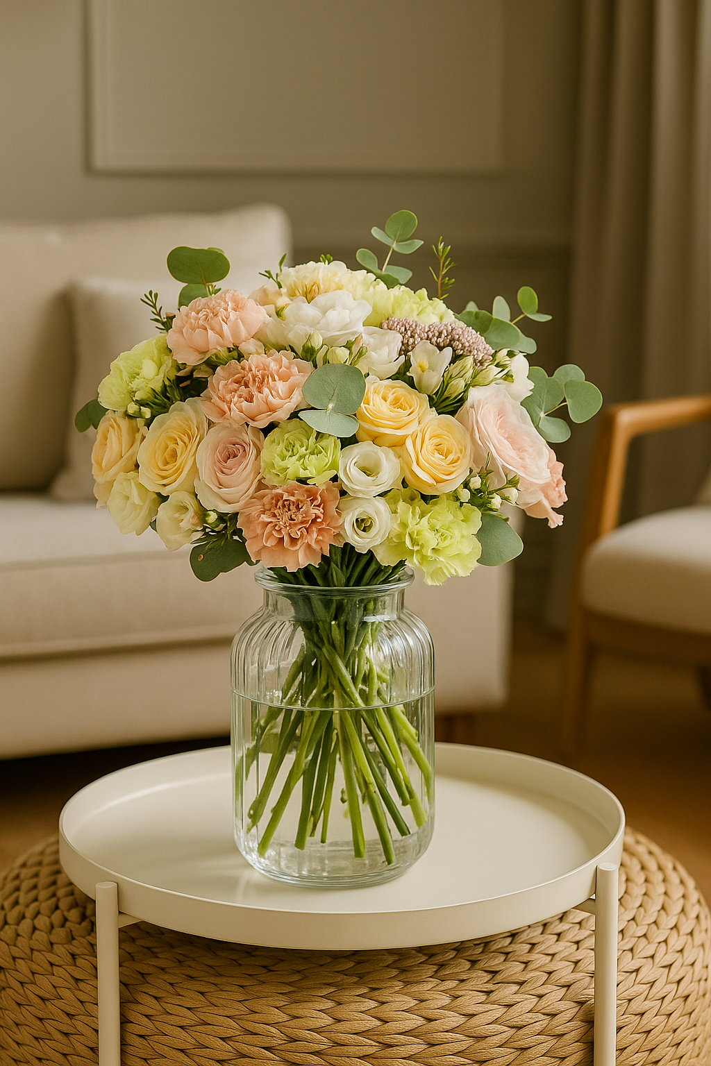 Sunlit Serenity – Pastel Rose & Lisianthus Bouquet