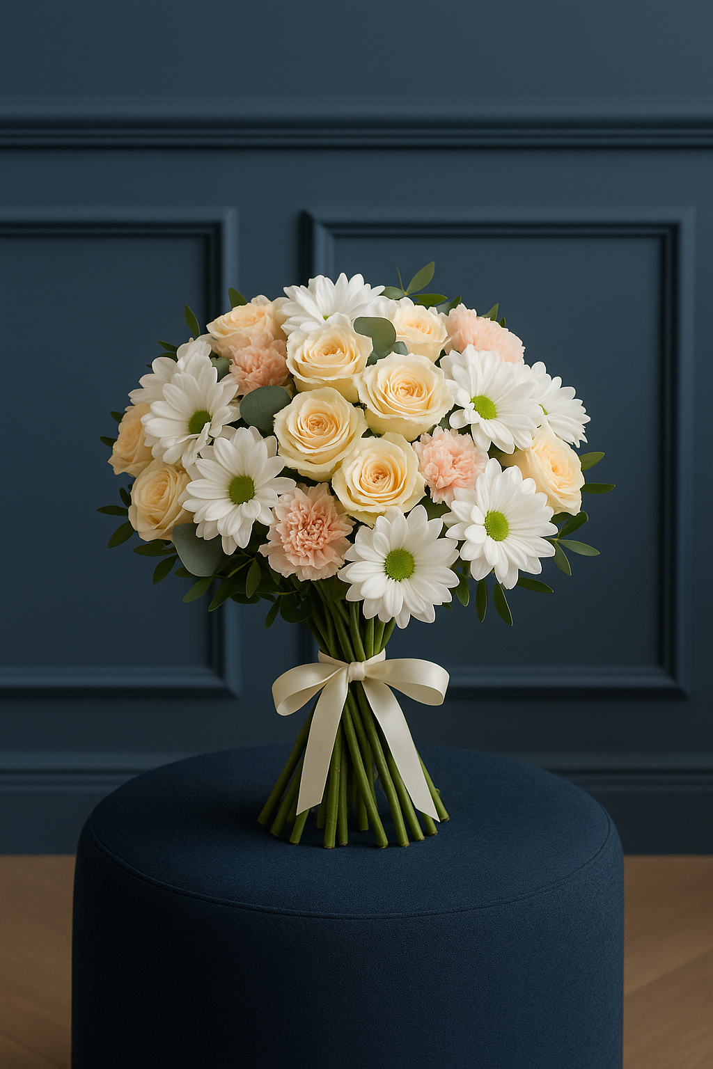 Peach Rose, White Daisy & Pink Carnation Bouquet