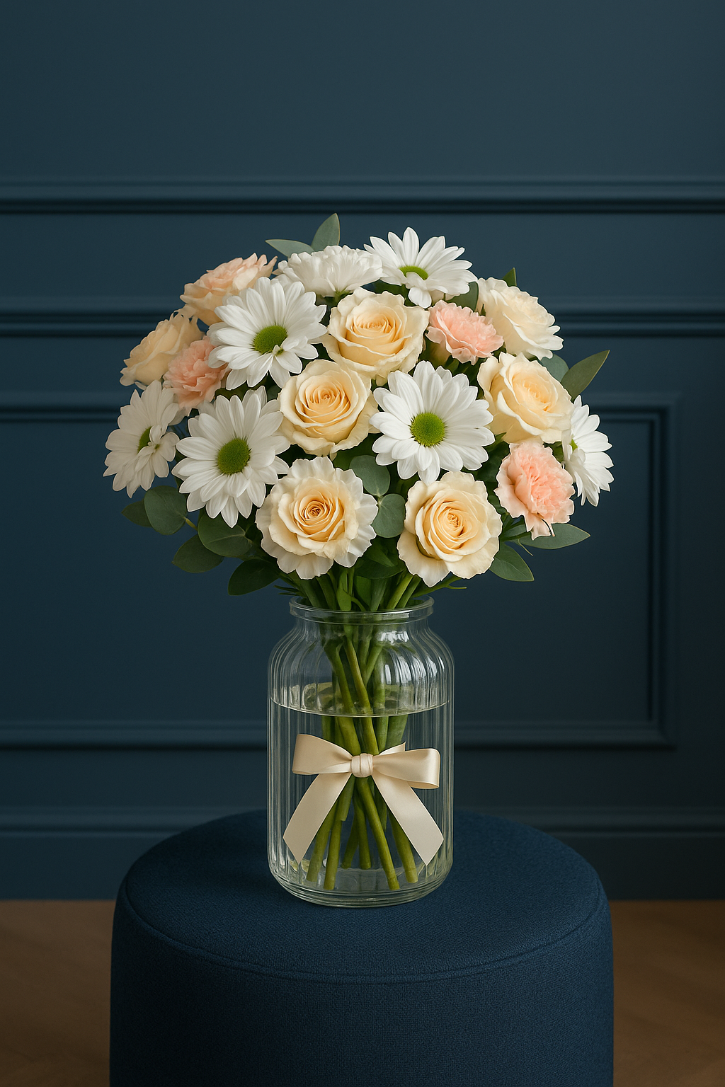Peach Rose, White Daisy & Pink Carnation Bouquet