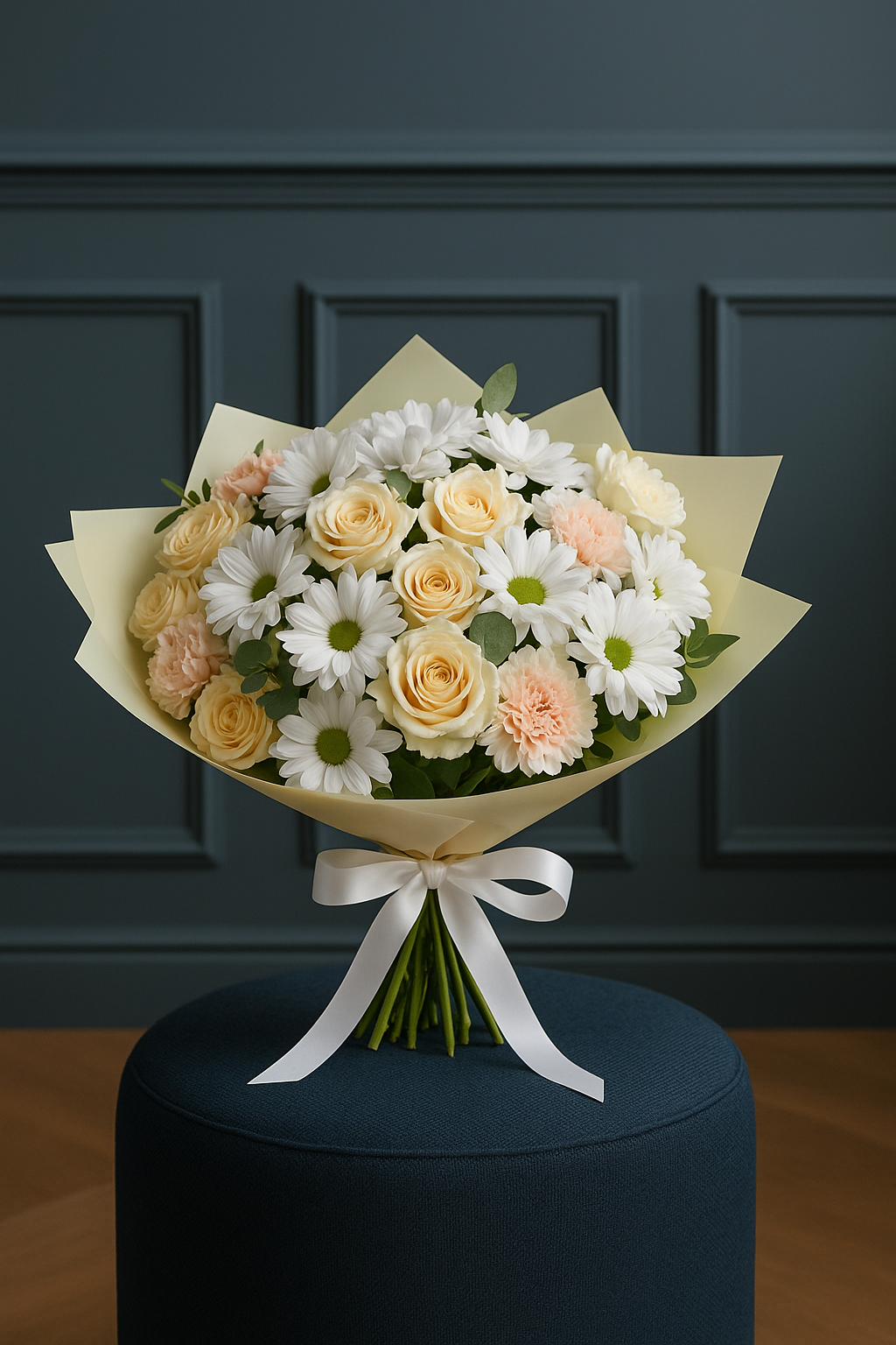 Peach Rose, White Daisy & Pink Carnation Bouquet