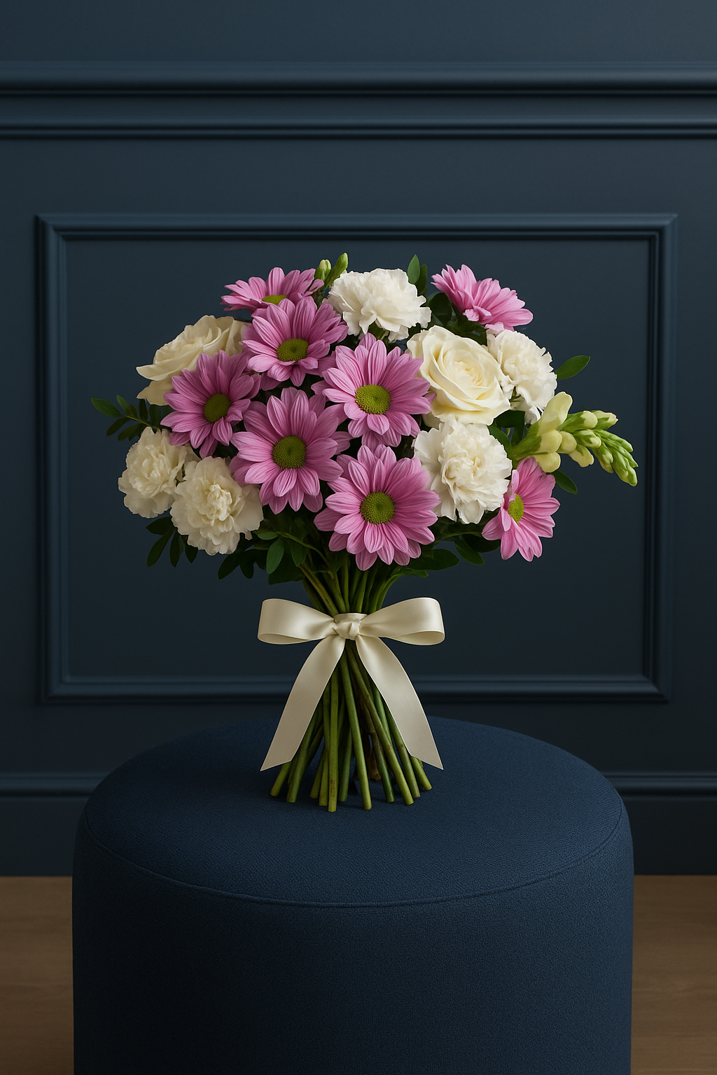 Pink Chrysanthemum, White Rose & Carnation Bouquet