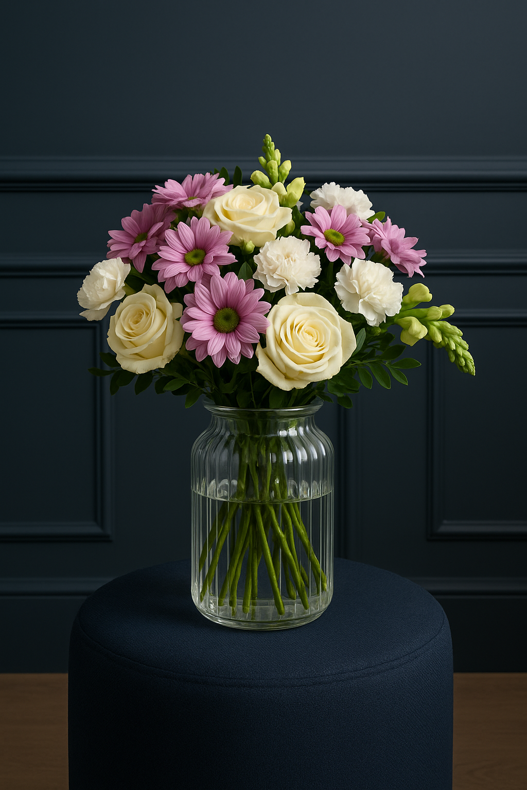 Pink Chrysanthemum, White Rose & Carnation Bouquet