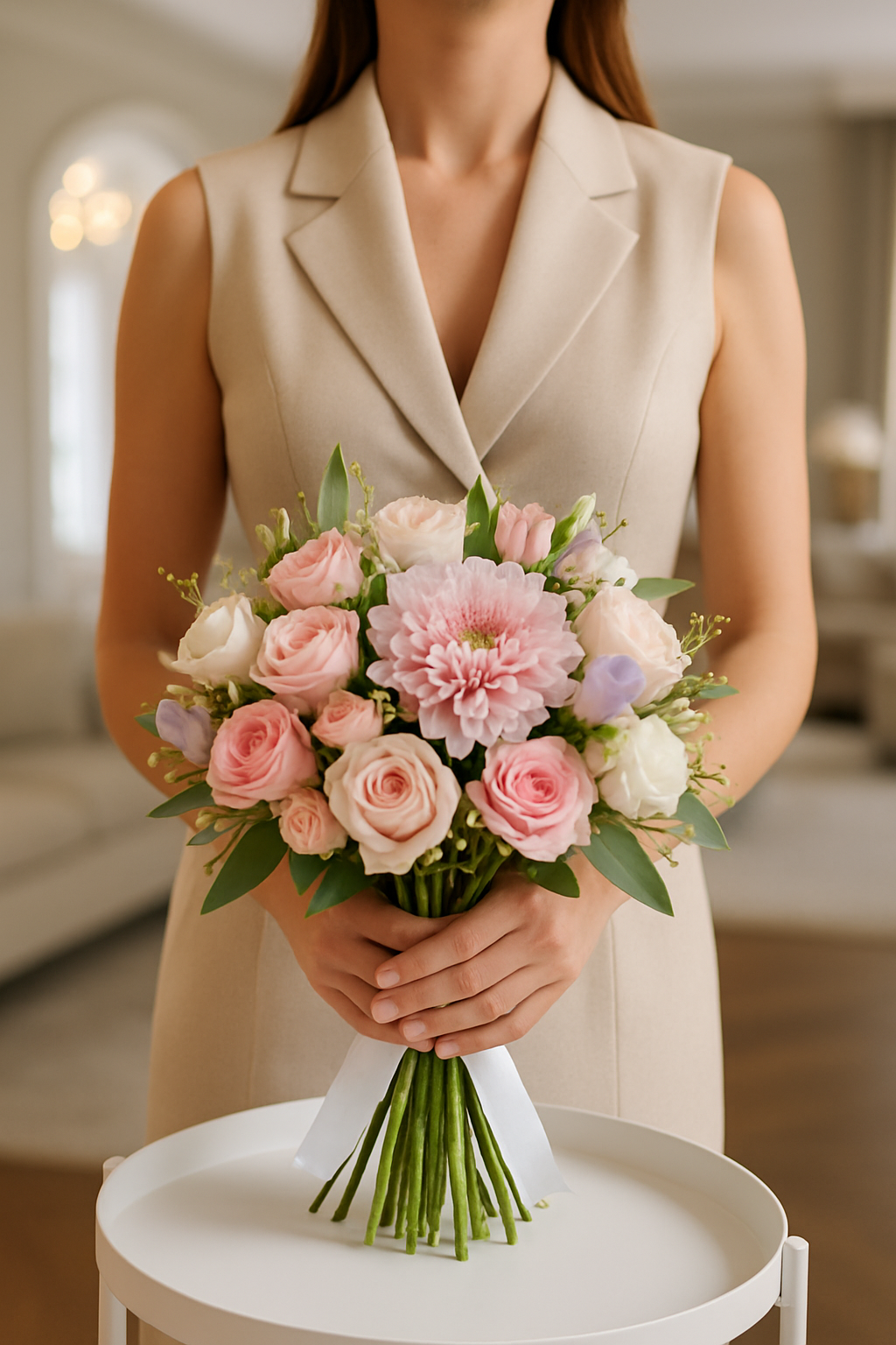 Blush Elegance – Pink Roses, Chrysanthemums & Lisianthus Bouquet