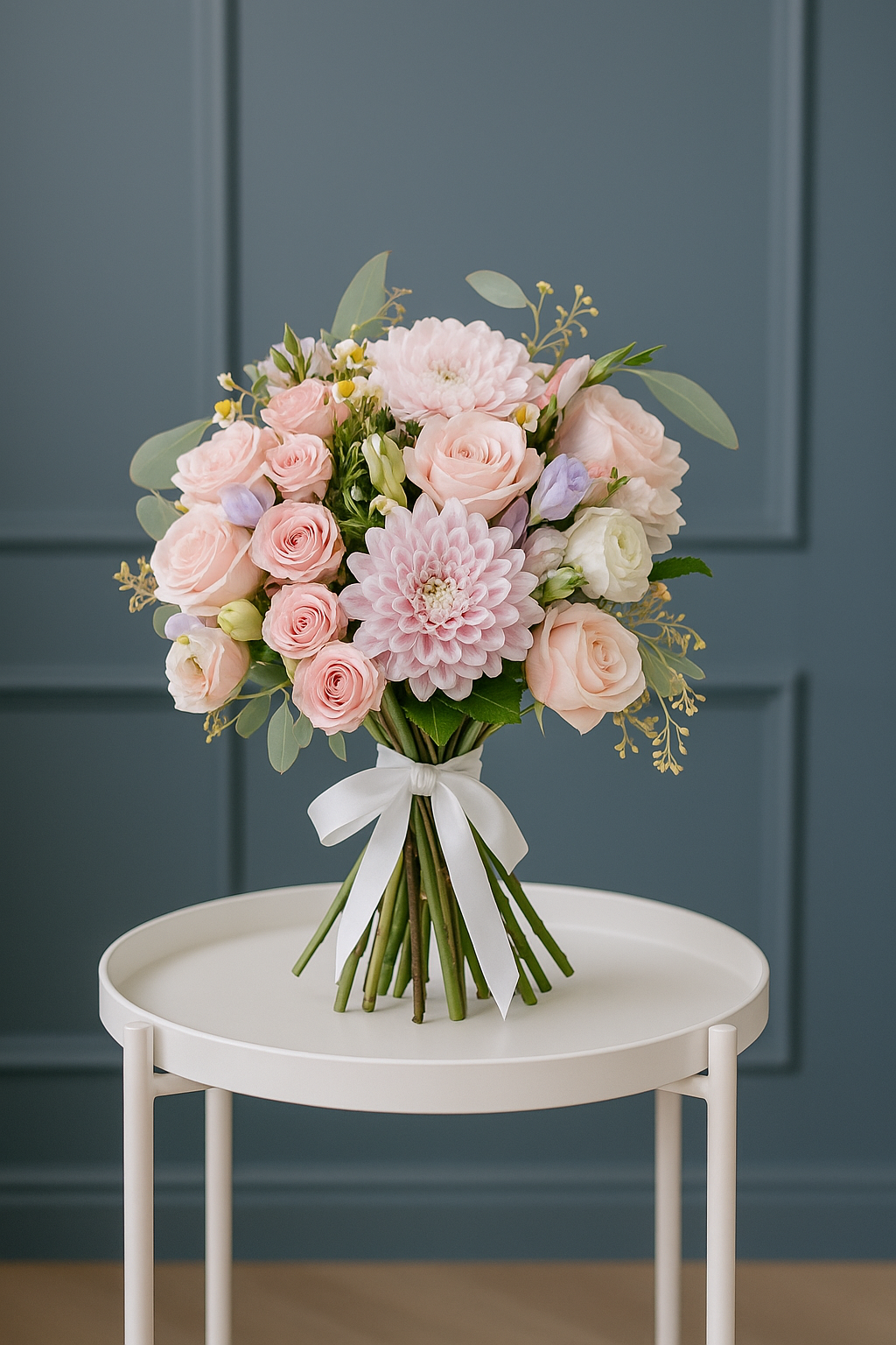 Blush Elegance – Pink Roses, Chrysanthemums & Lisianthus Bouquet