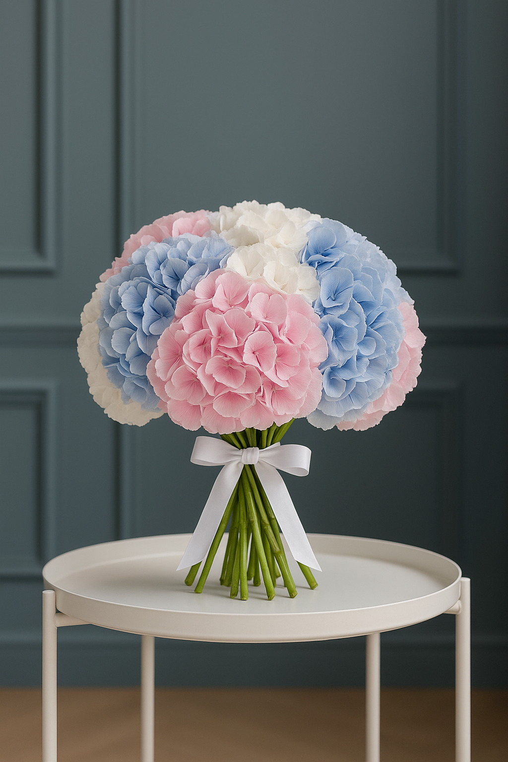 Pastel Dreams – Pink, Blue & White Hydrangea Bouquet