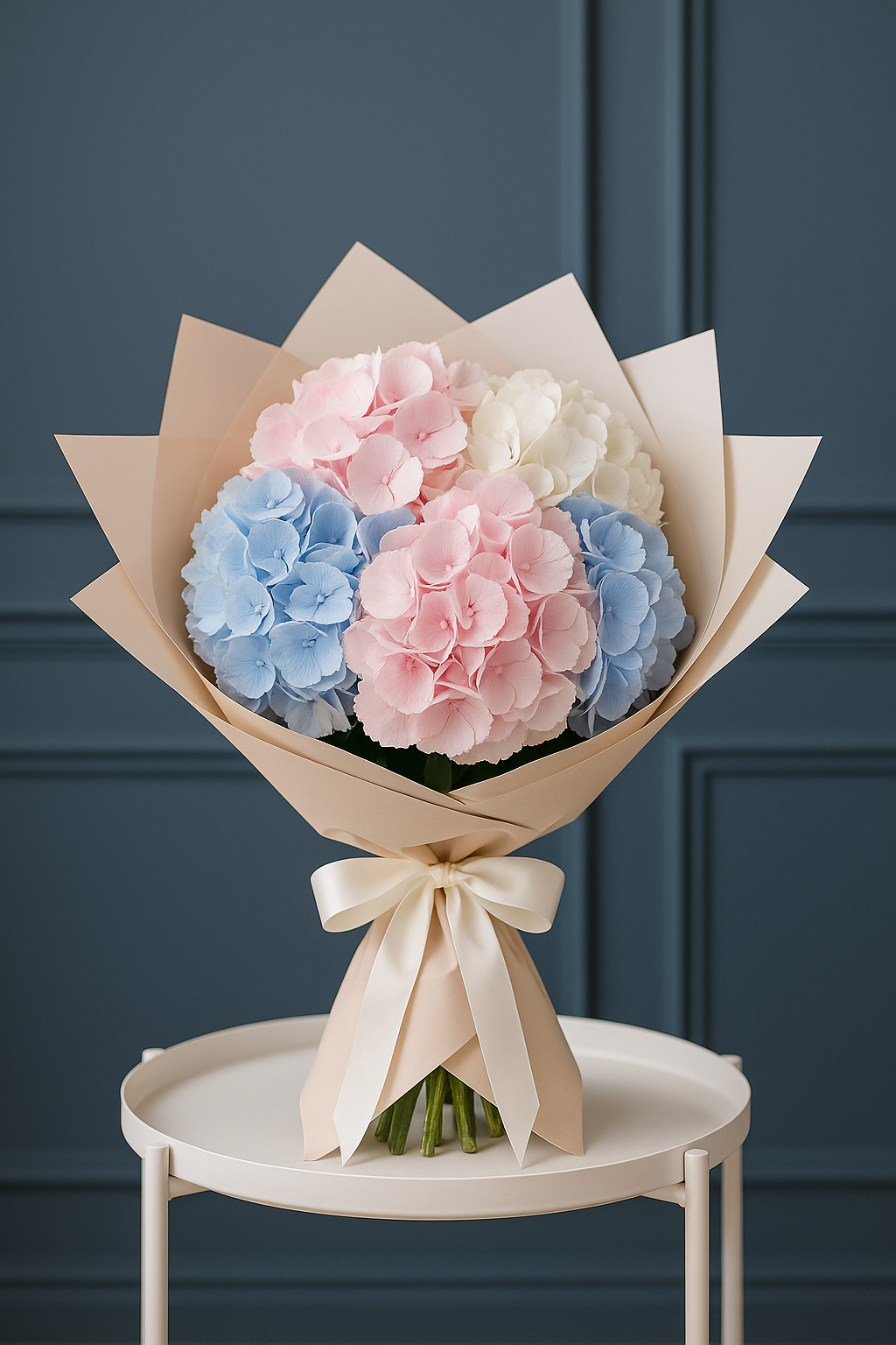Pastel Dreams – Pink, Blue & White Hydrangea Bouquet
