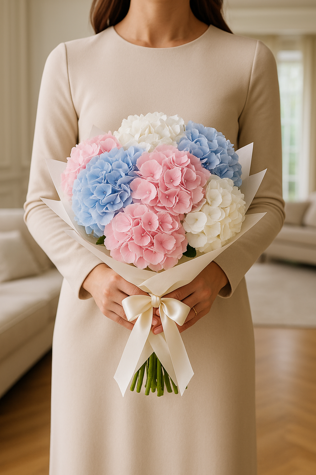 Pastel Dreams – Pink, Blue & White Hydrangea Bouquet