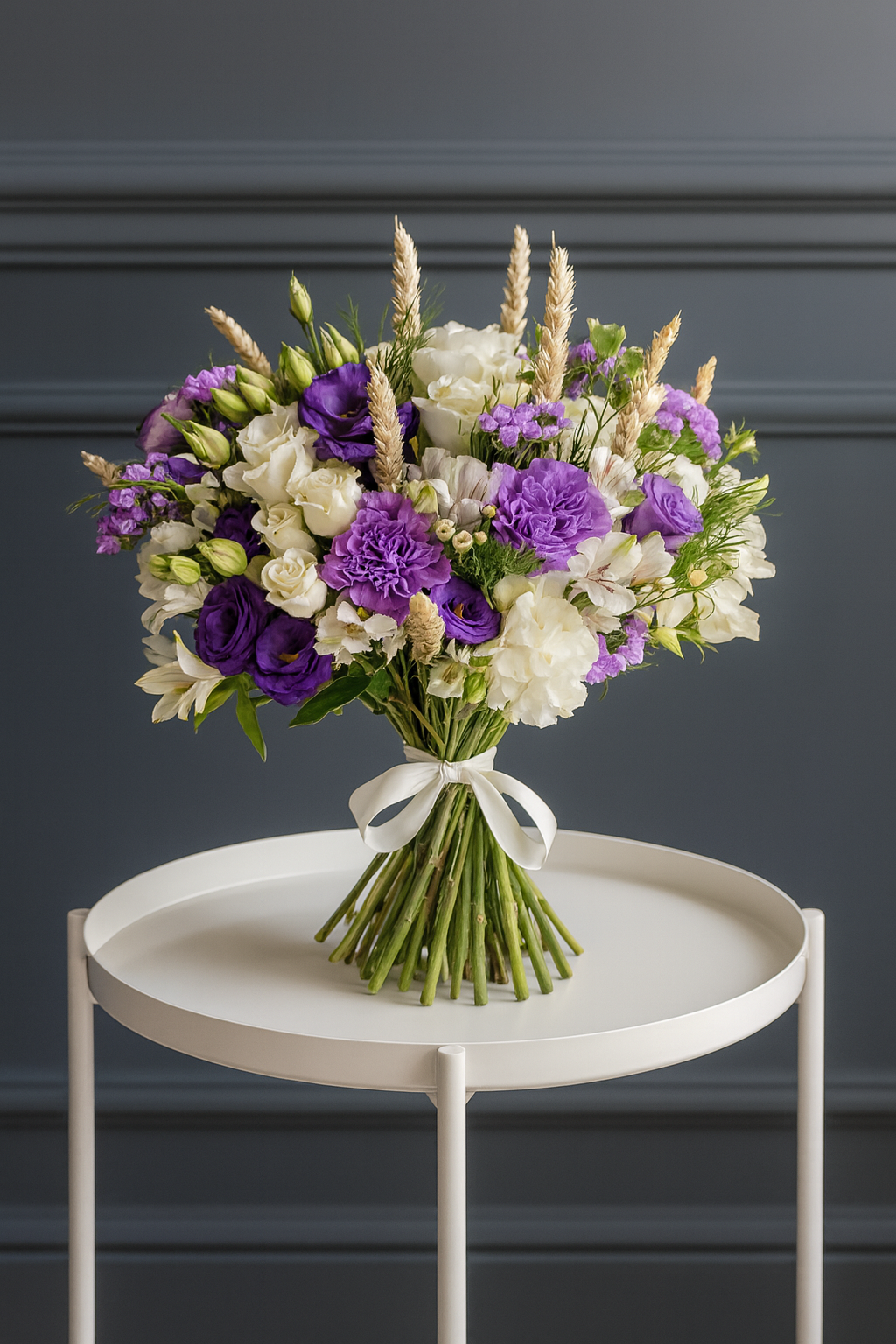 Purple Lisianthus & Carnation Bouquet with White Roses