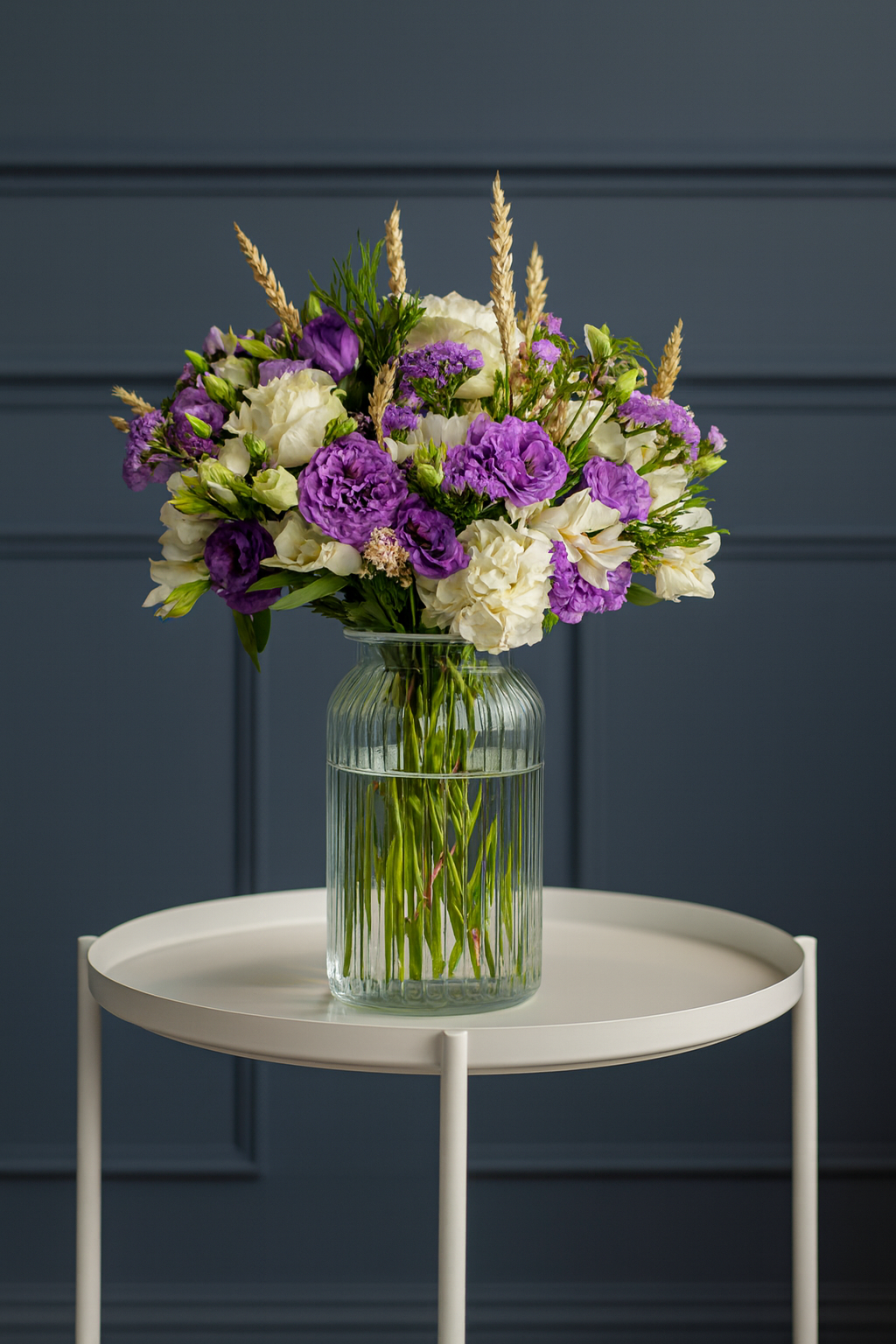 Purple Lisianthus & Carnation Bouquet with White Roses