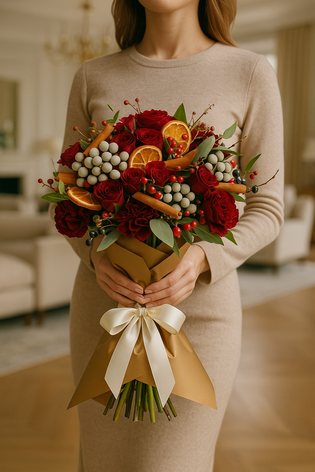 Festive Spice – Red Rose & Cinnamon Christmas Bouquet