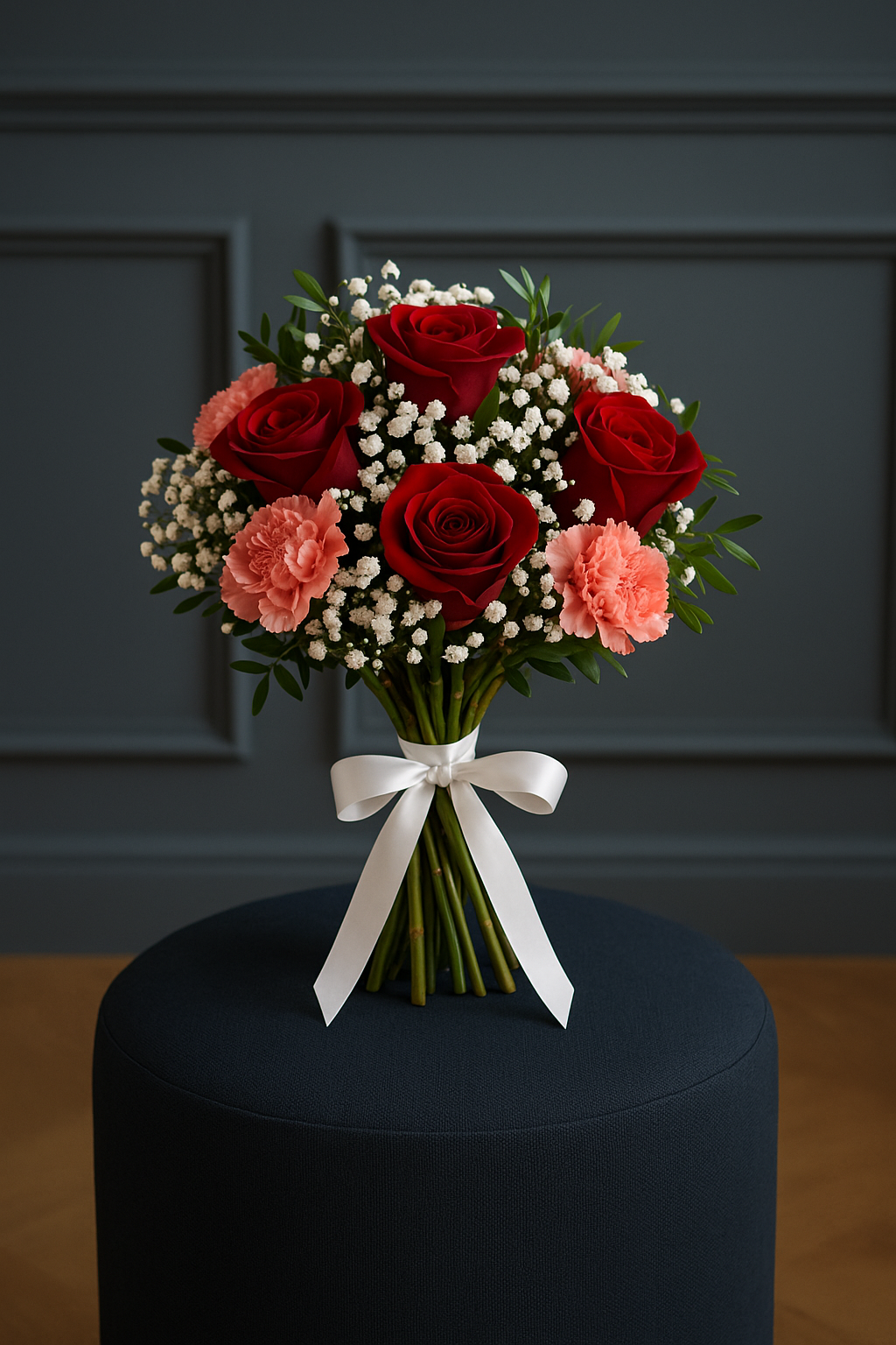 Red Rose, Pink Carnation & Gypsophila Bouquet