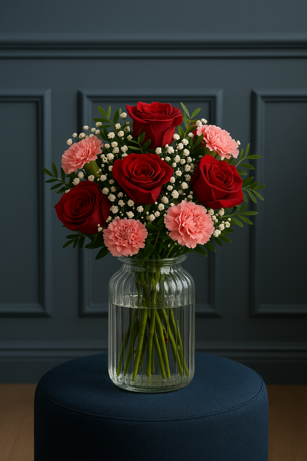 Red Rose, Pink Carnation & Gypsophila Bouquet