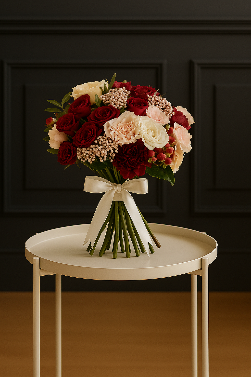 Velvet Elegance – Red & Ivory Rose Bouquet