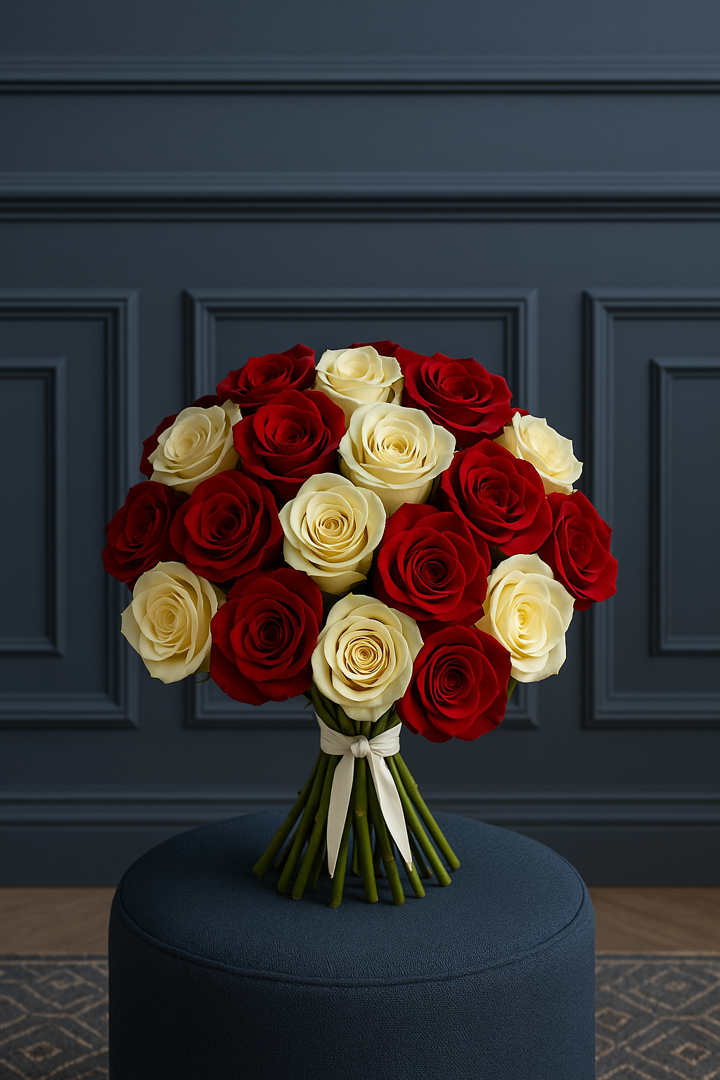 Red & White Rose Bouquet with 24 Stems