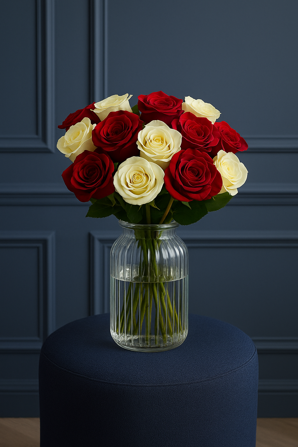 Red & White Rose Bouquet with 24 Stems