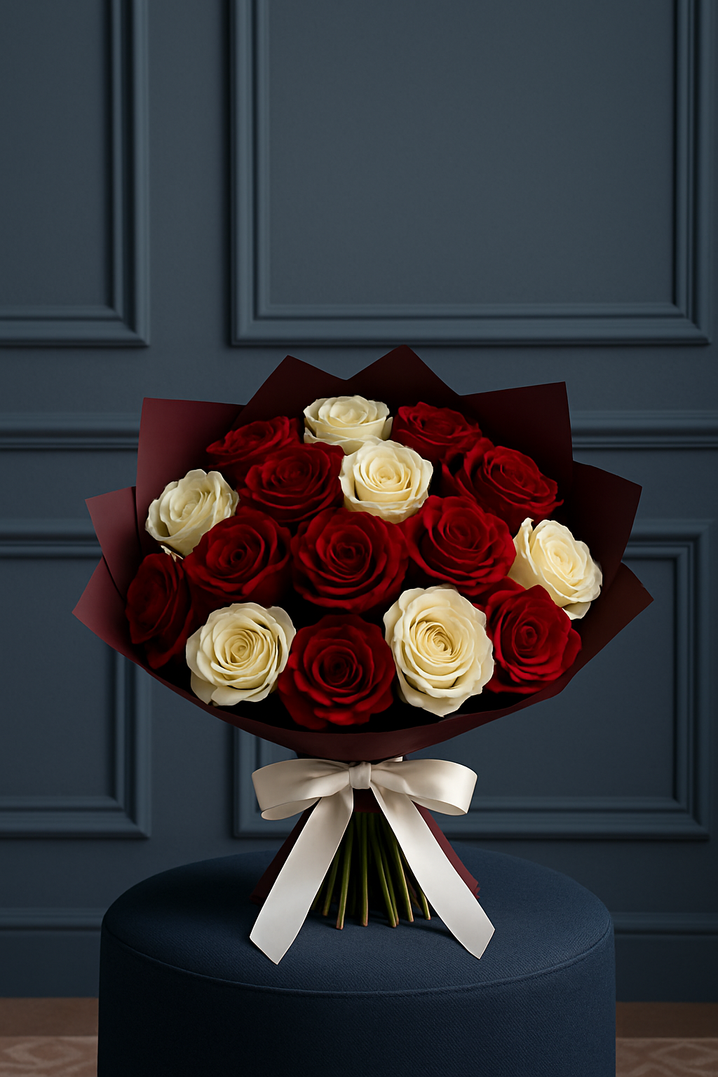 Red & White Rose Bouquet with 24 Stems