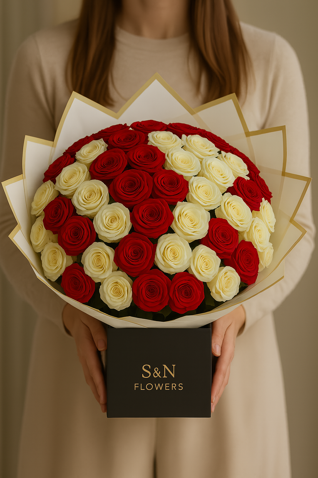 Royal Red and White Rose Bouquet