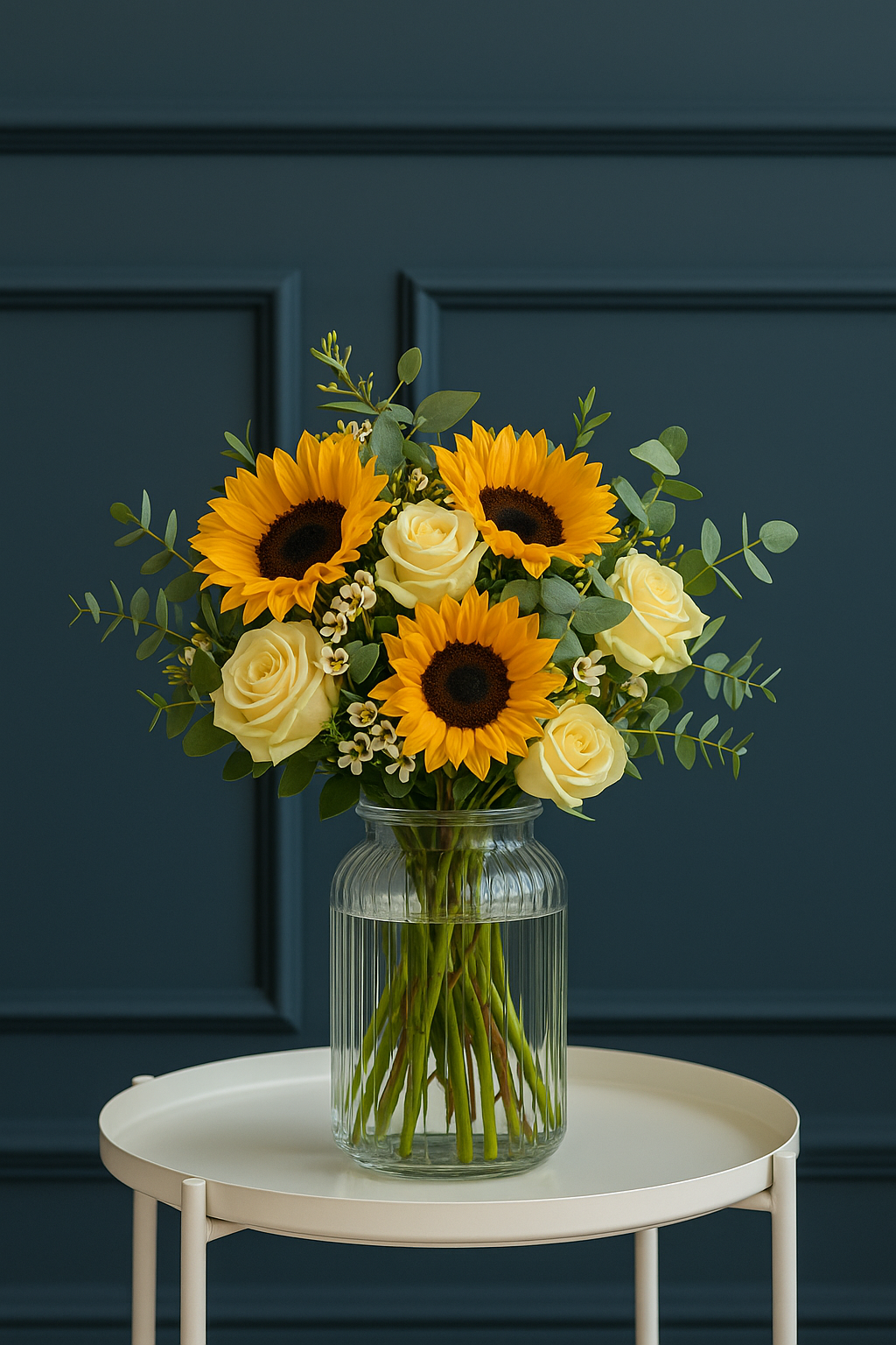 Sunflower & White Rose Bouquet