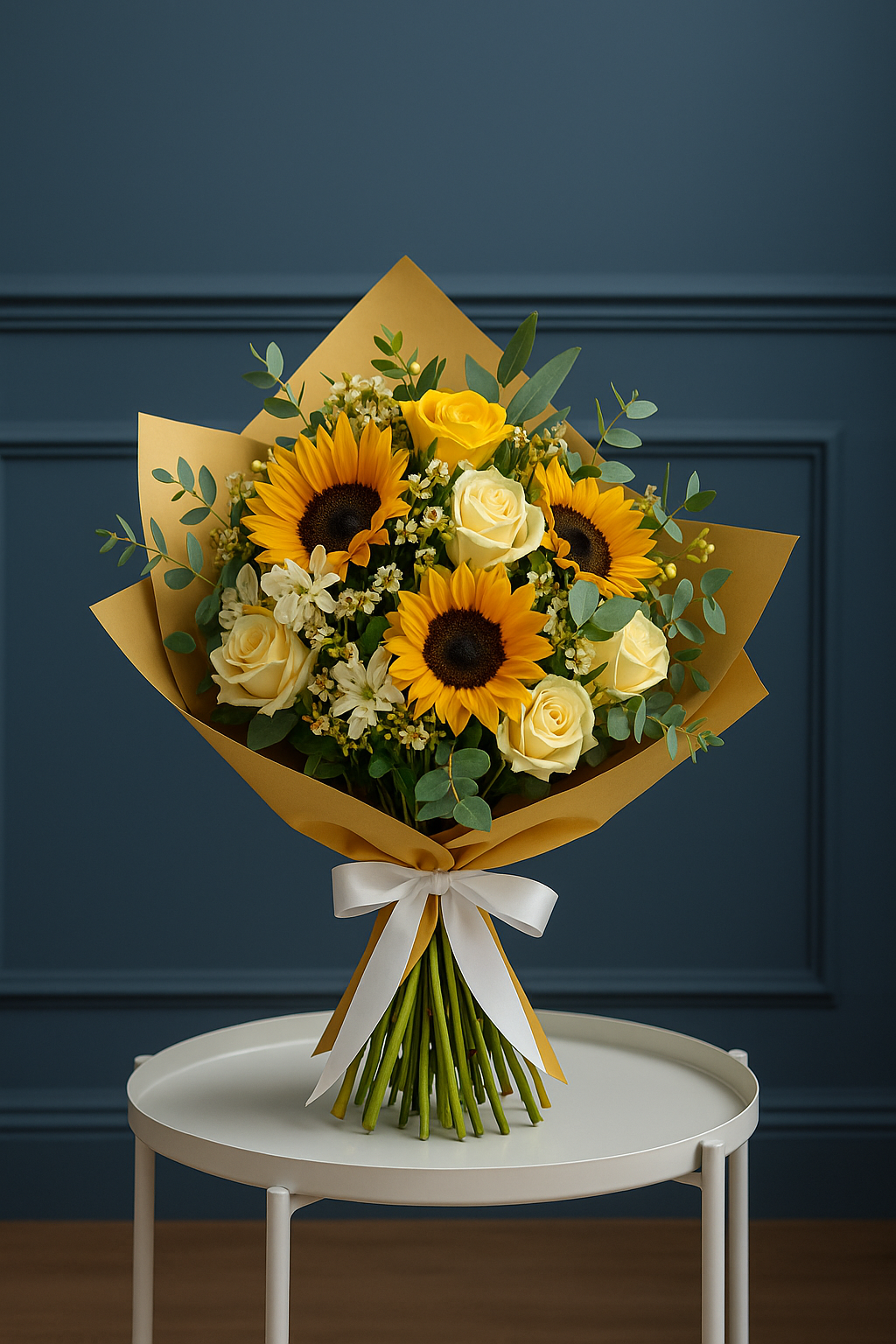 Sunflower & White Rose Bouquet