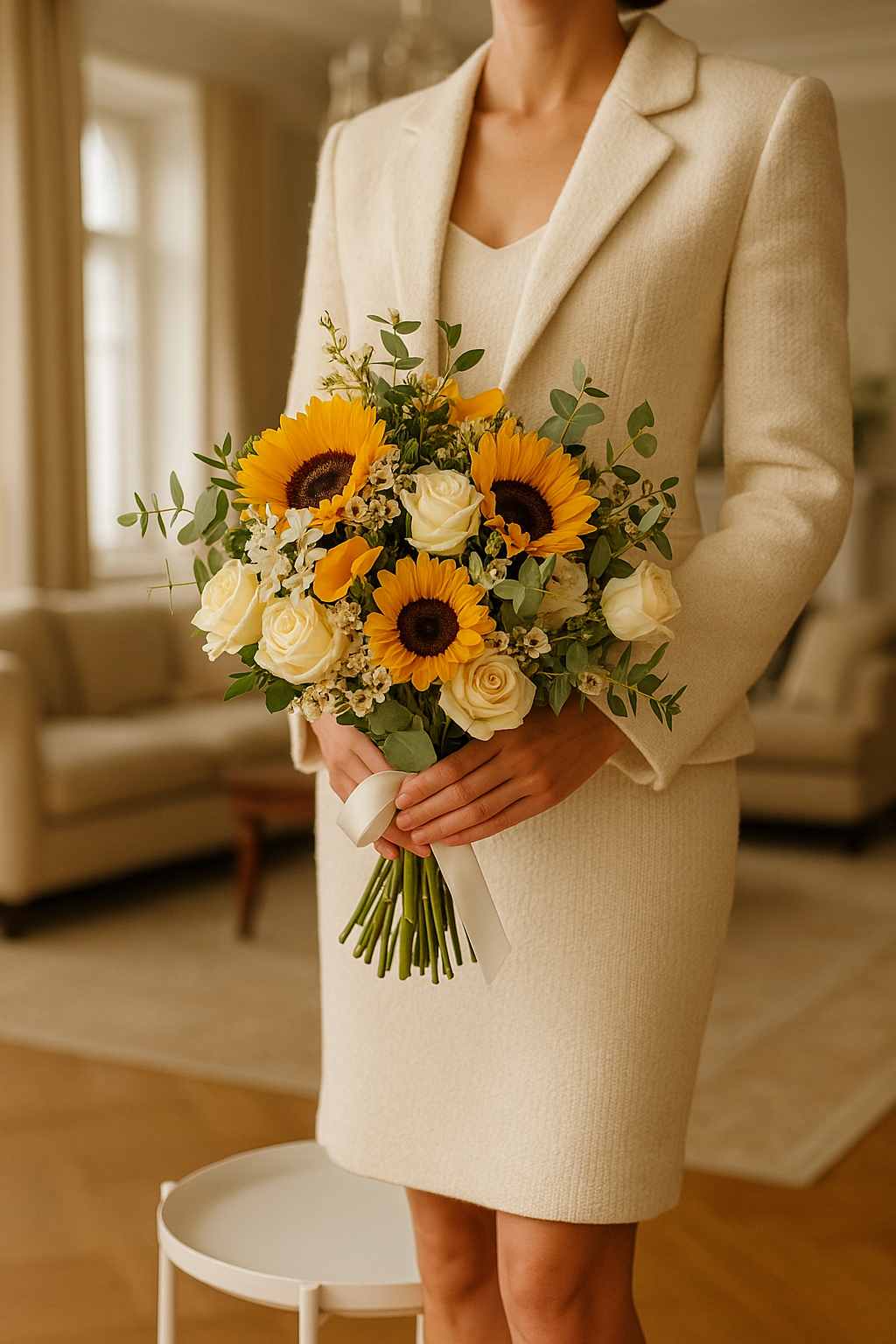 Sunflower & White Rose Bouquet