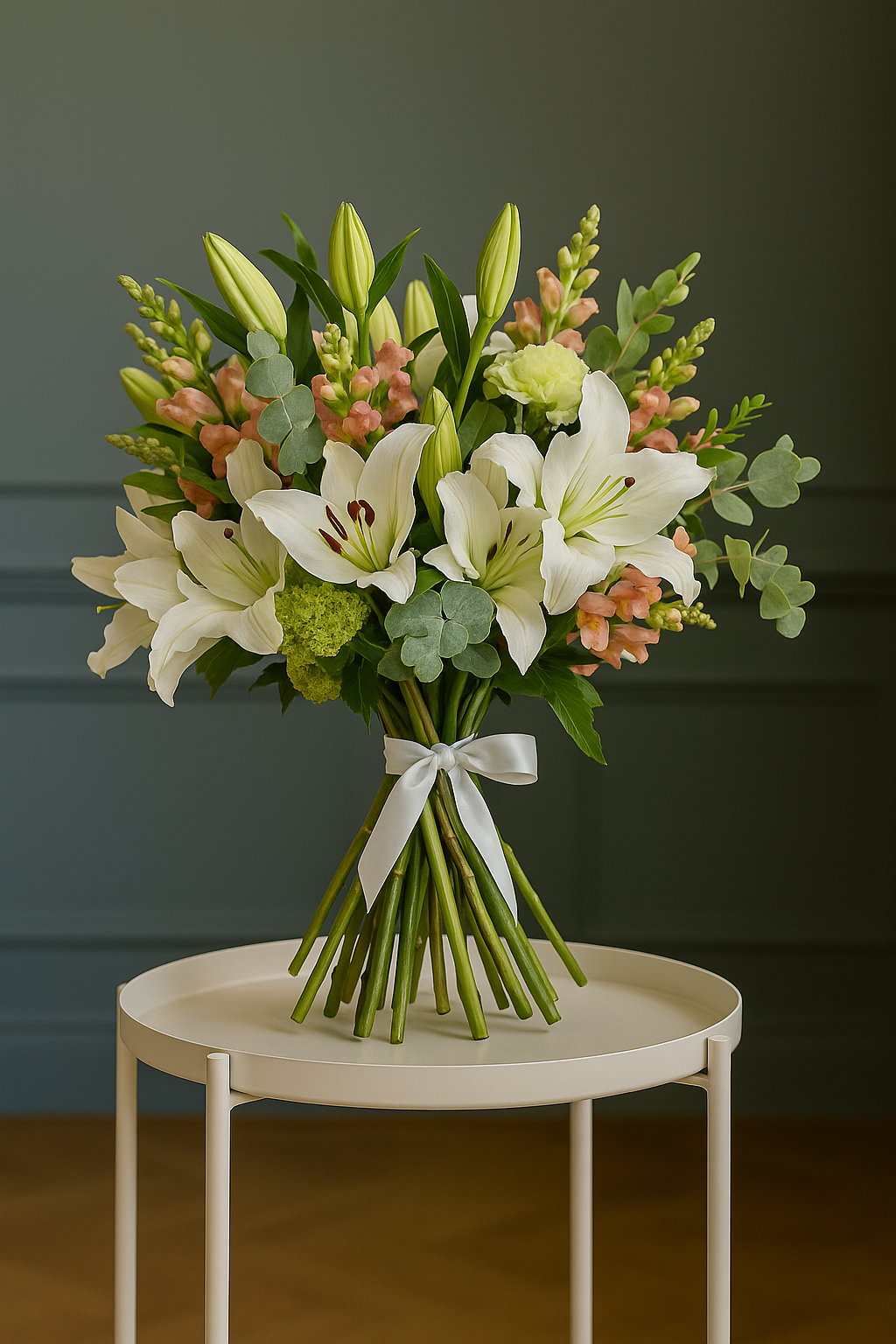 Elegant Grace – White Lily & Snapdragons Bouquet