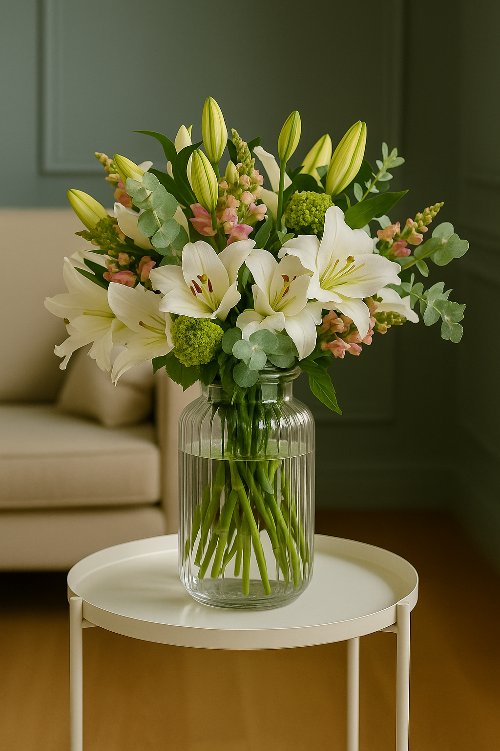 Elegant Grace – White Lily & Snapdragons Bouquet
