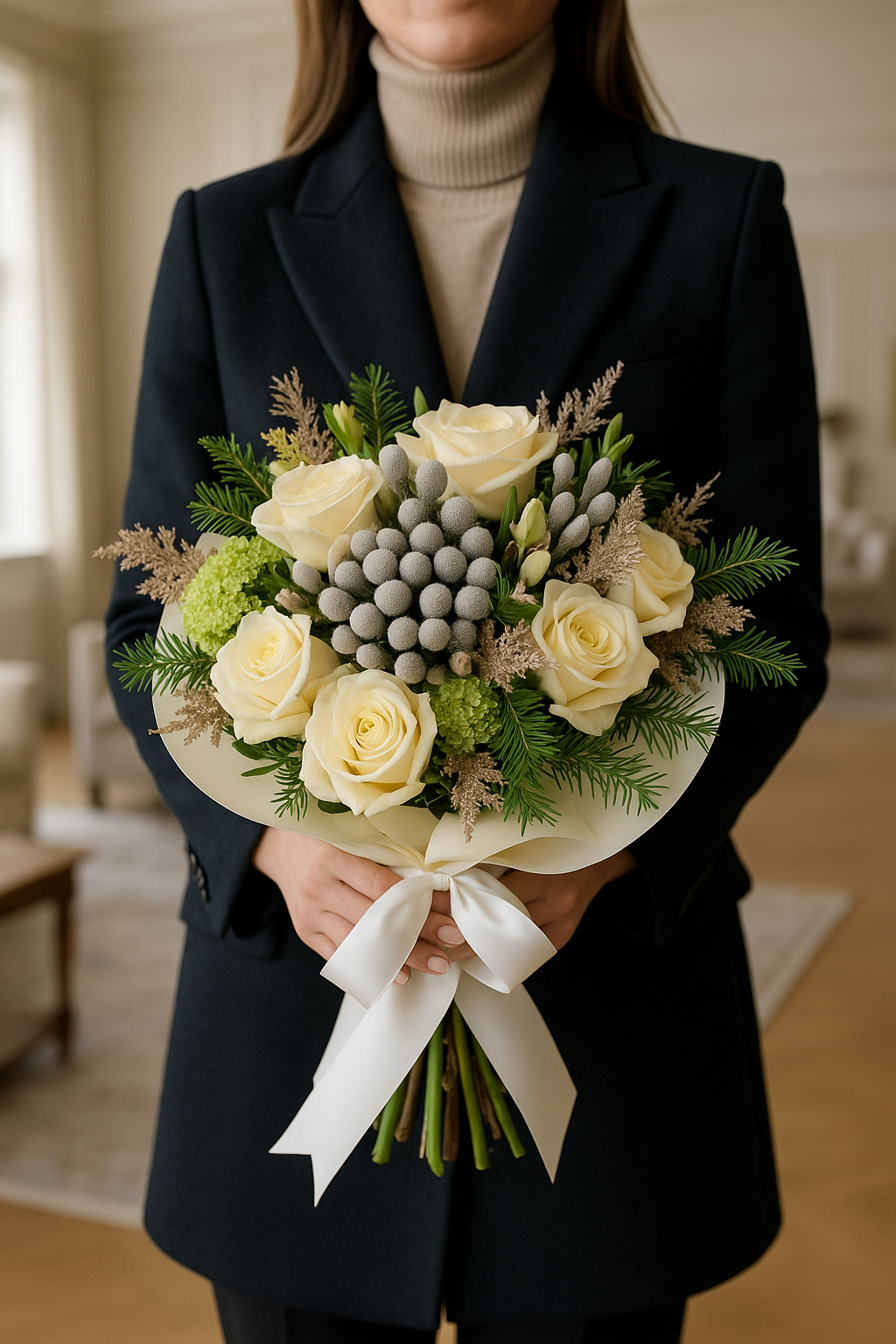 White Rose & Brunia Winter Bouquet