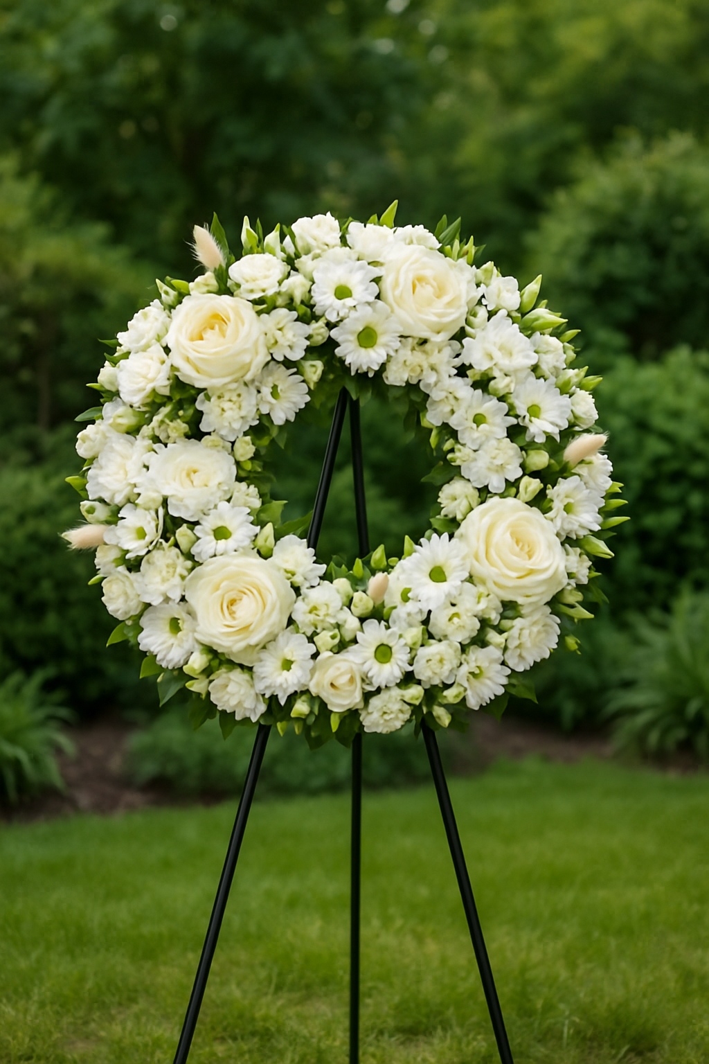 White Rose & Daisy Funeral Wreath Tribute