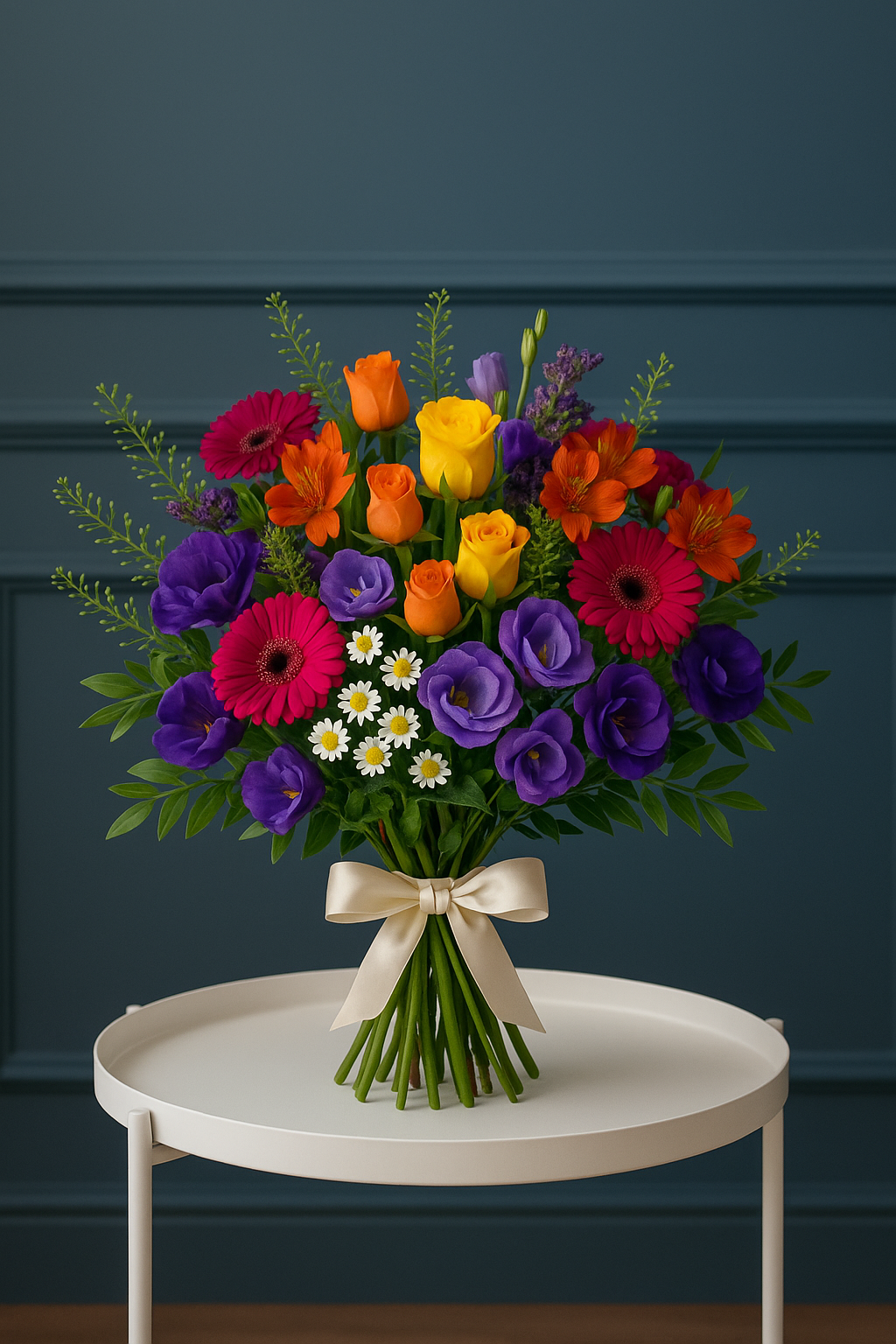 Vibrant Rainbow Bouquet with Roses, Gerberas & Lisianthus