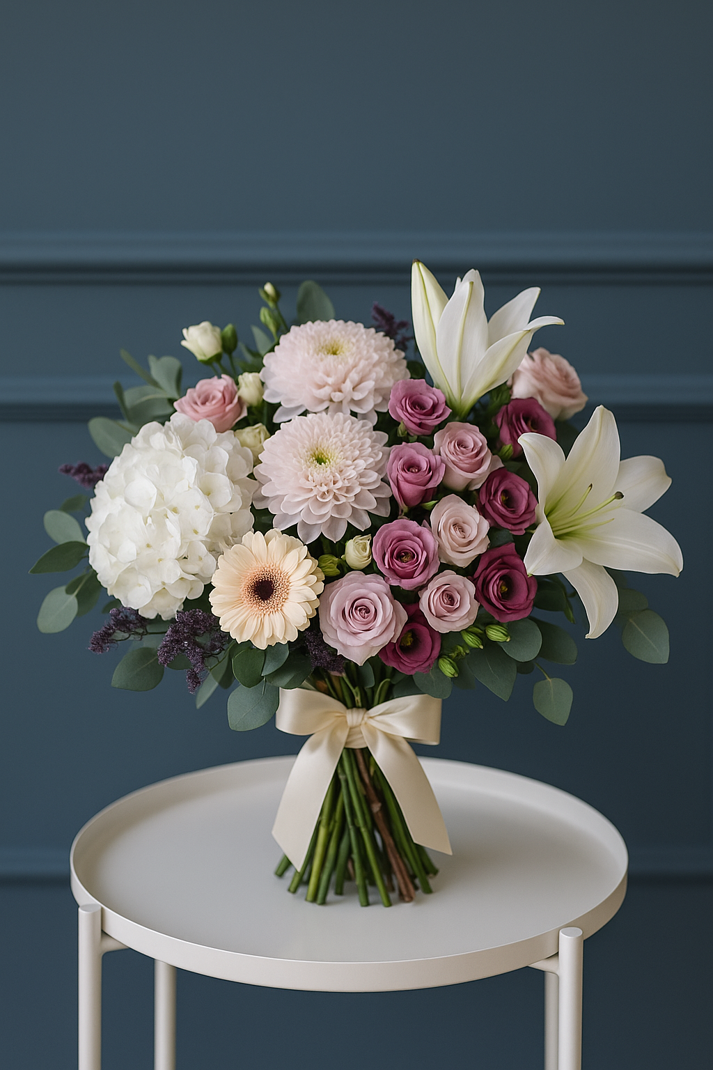 Pastel Rose Dahlia and Lily Bouquet