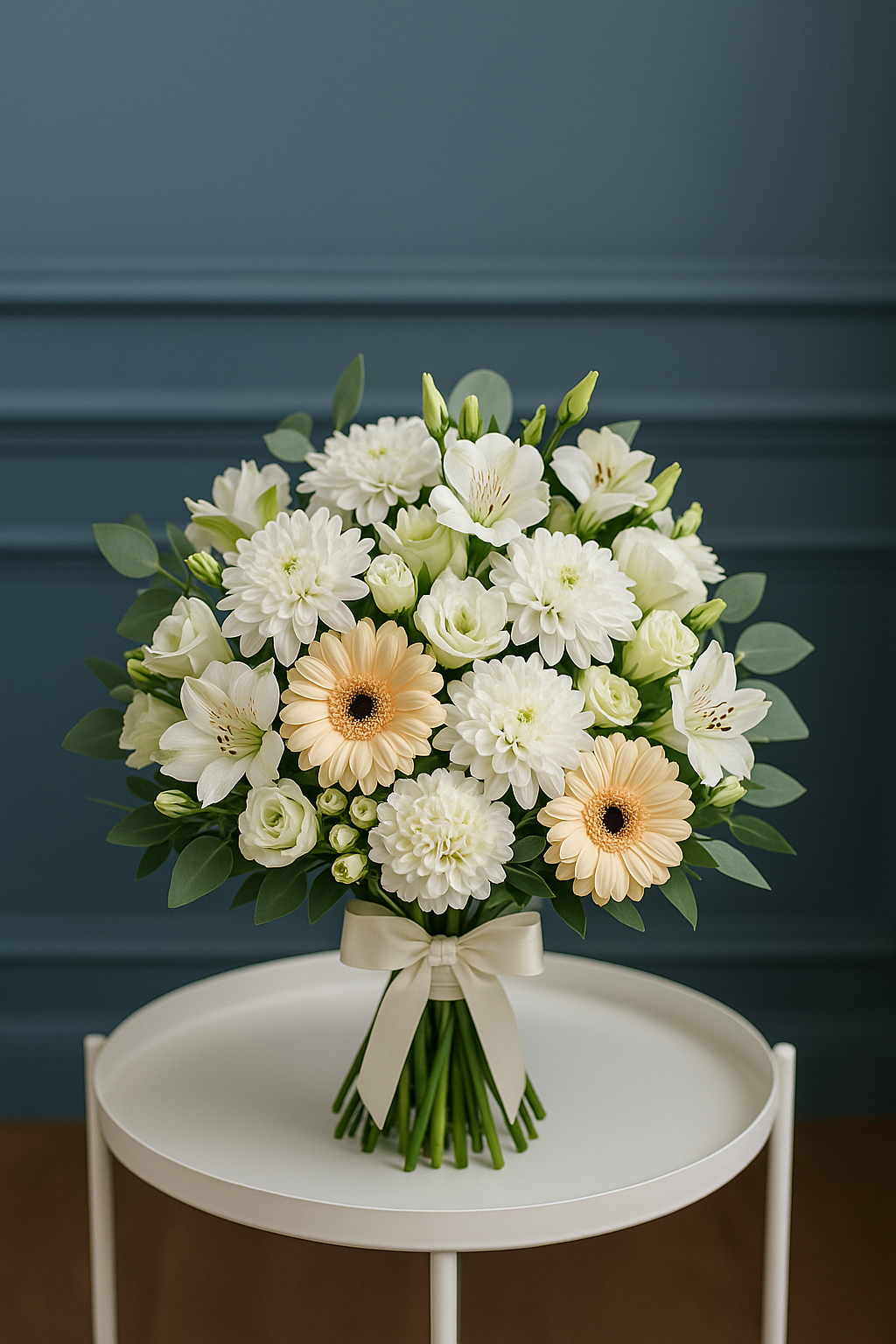 White Dahlia and Cream Gerbera Bouquet