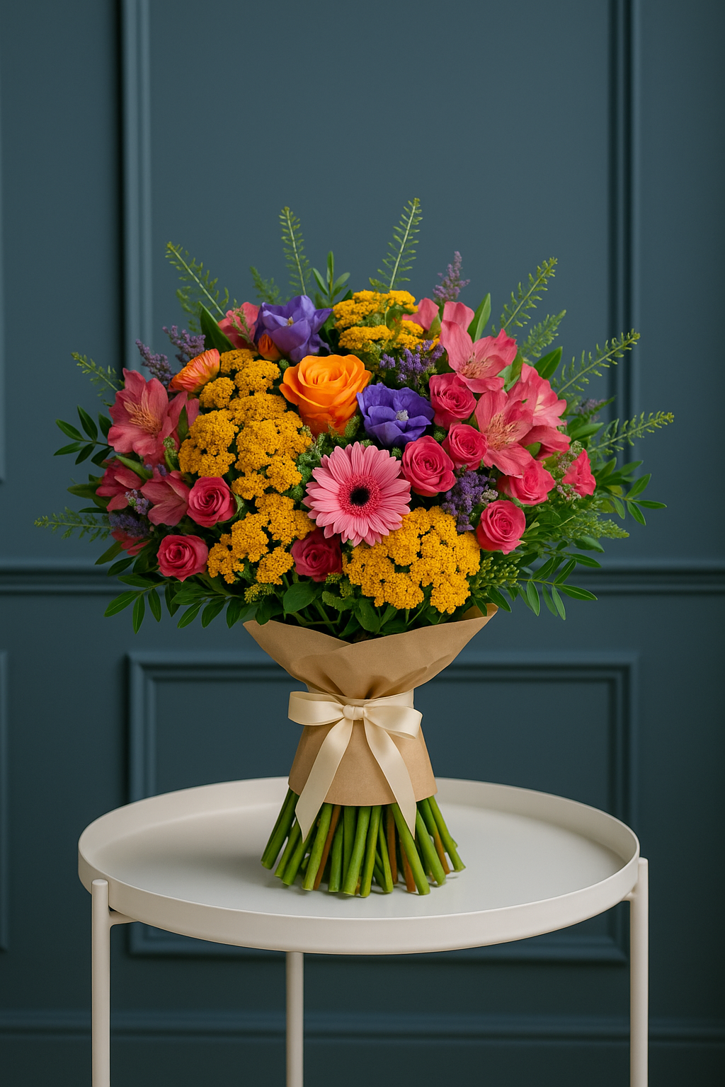 Golden Glow Bouquet with Roses Gerberas and Alstroemeria